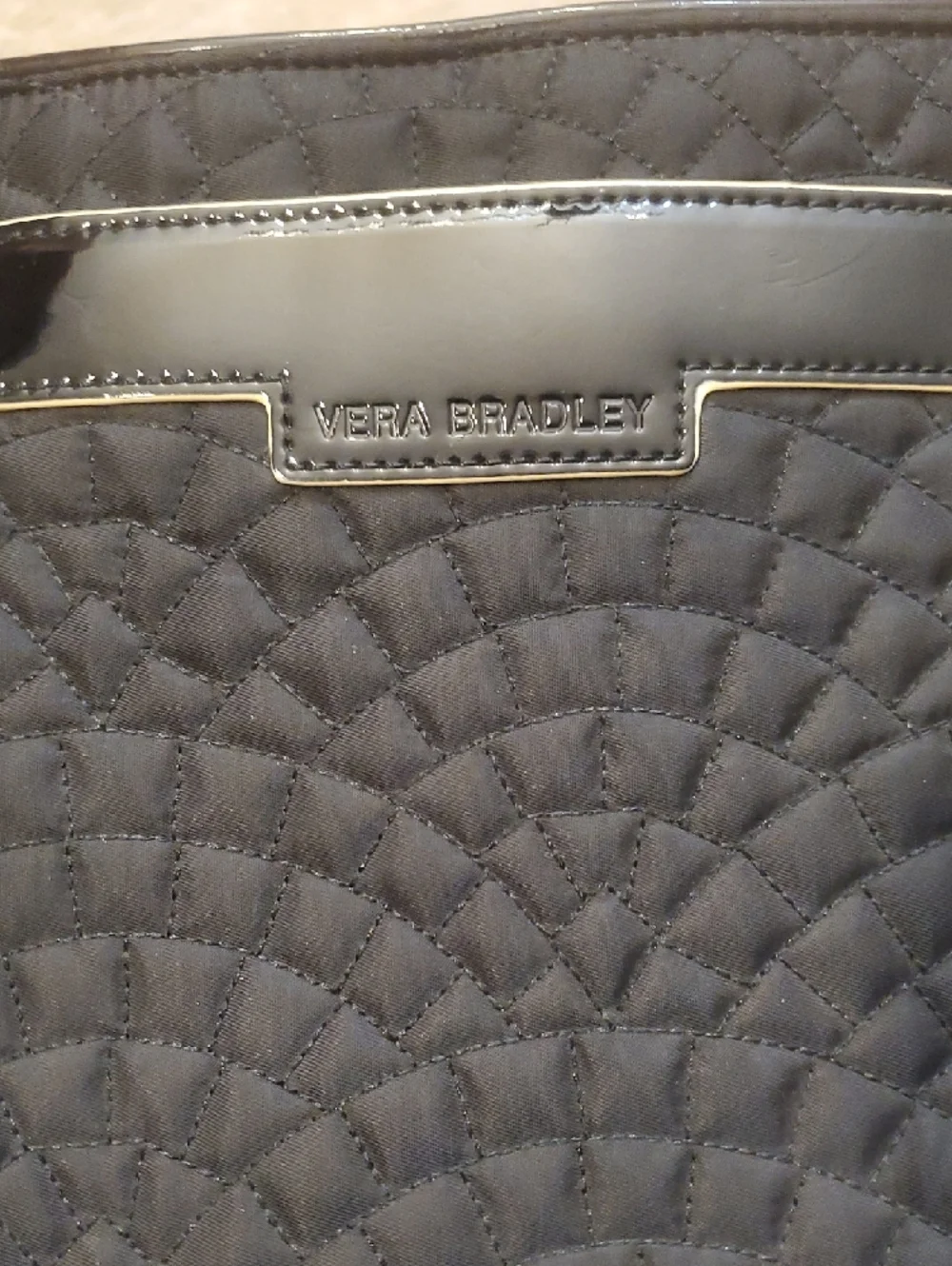 Vera Bradley Bonjour Laptop Bag Black Quilted Tote Bag with Patent Trim NWT